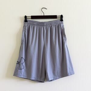 Under Armour Mens Sz M Gray Loose Fit Heatgear Shorts Pockets Drawstring